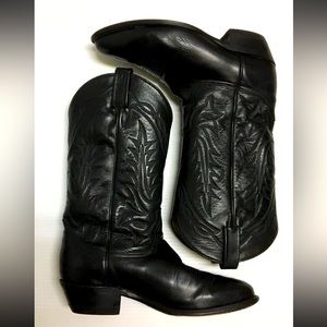 Tony Lama Black Leather Western Cowboy Riding Boots Mens Size 9.5 D Made In USA